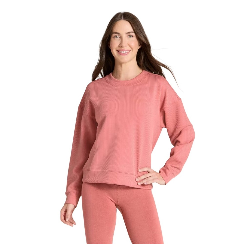 All in Motion Women's Pink Airy Sleek Ribbed Crew Neck Pullover Size Medium